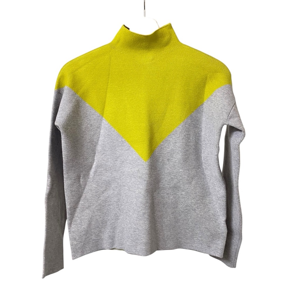 Cynthia Rowley gray & yellow colorblock fitted high neck long sleeve sweater XS